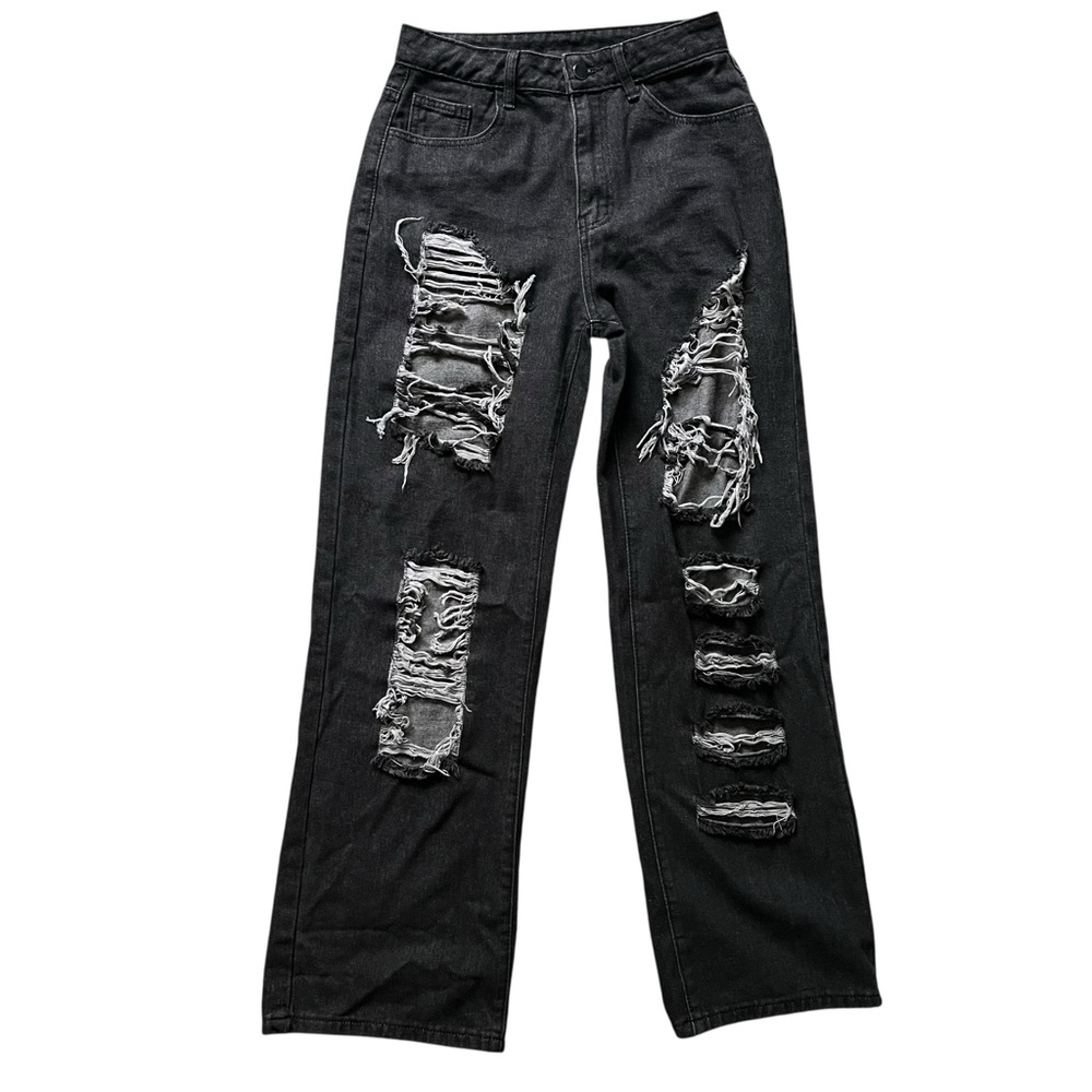 Grunge y2k distressed wide leg jean black women small